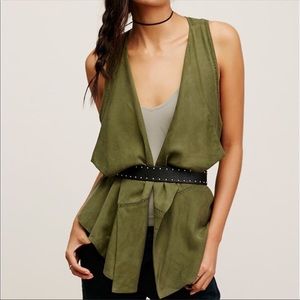 🌊Free People Boho Olive Green Utility Ruffle Vest